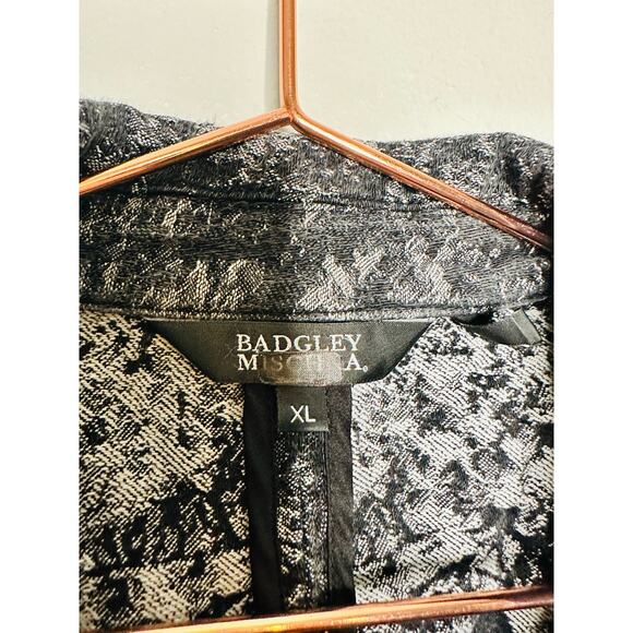 BADGLEY MISCHKA Grey Black Printed Floral 100% Cotton Fitted Charlie Blazer XL - Picture 6 of 12